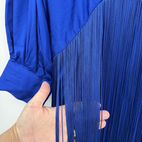 FARM Rio Blue Fringe Long Sleeve Maxi Dress Size XL Cocktail Party Semi Formal - Picture 9 of 16